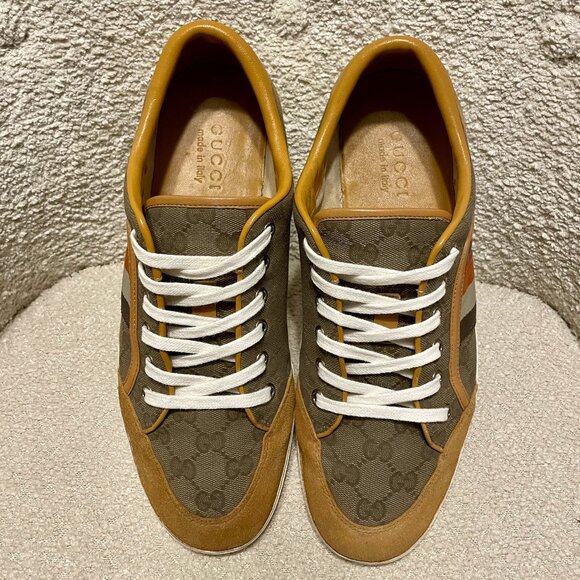 Mens Authentic GUCCI Suede and Canvas Monogram Sneakers - Size 8 - Picture 8 of 15